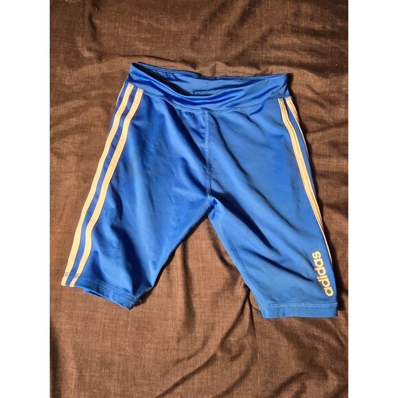 Adidas Long Length Girls Biker Bike Shorts Blue Size Medium M 10/12 - Picture 1 of 3